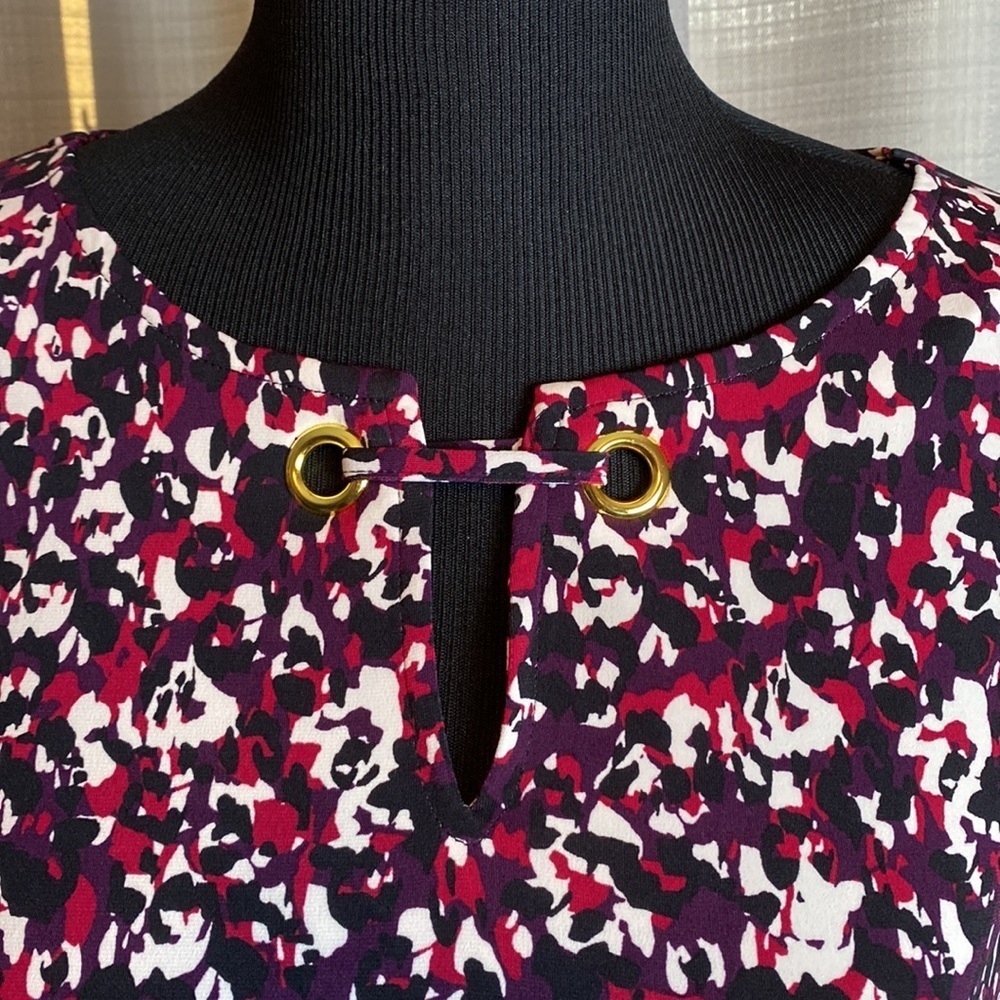 Calvin Klein Women’s Top Black Red Purple White Gold Accents sz L NWT - Picture 2 of 7
